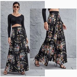 VCAY Boho High Waist Floral Wide Leg Pants